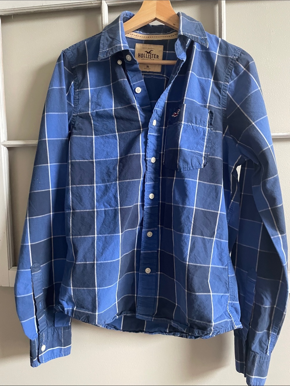 Hollister Men’s Blue Windowpane Plaid Button-Down Shirt